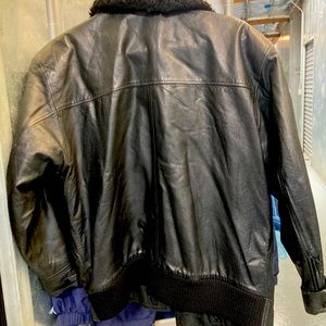 Designer Nancy Heller leather bomber with Sherpa collar